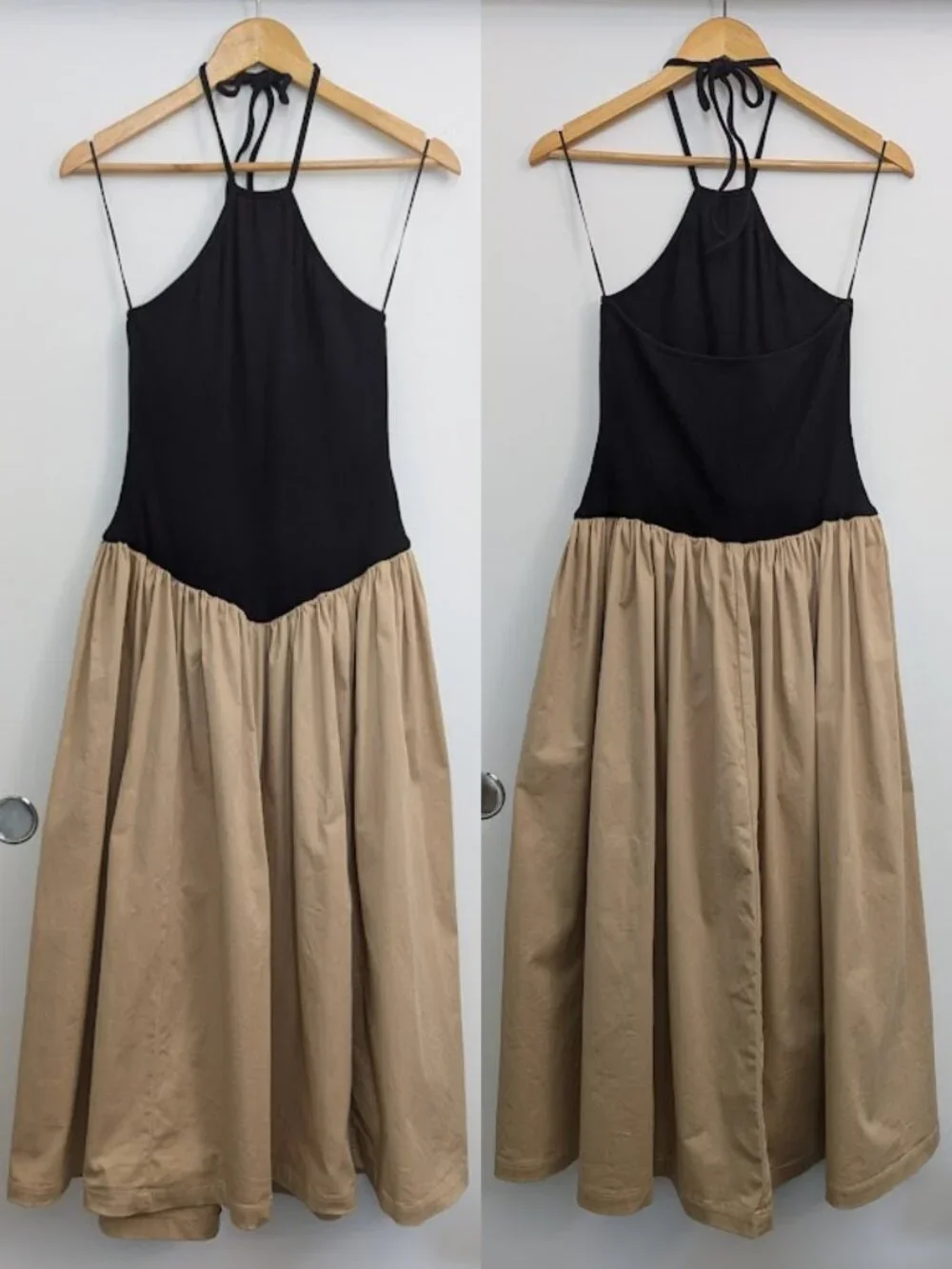 Anthropologie Maeve Black Beige Halter Maxi Dress Size M - Picture 4 of 12